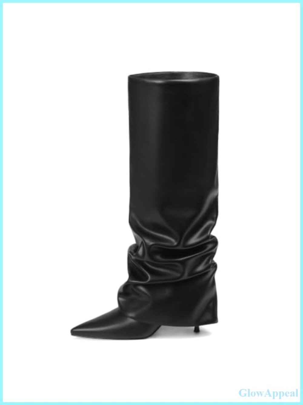 Wide Calf Knee High Boots Fold Over Slouch Faux Leather Pointed Toe
